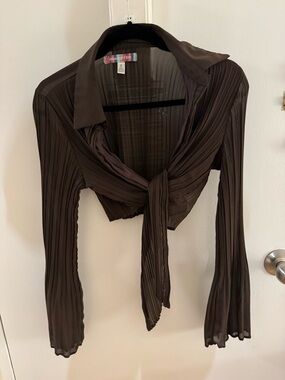 Urban Outfitters Sheer Tie-Front Cropped Top - Brown